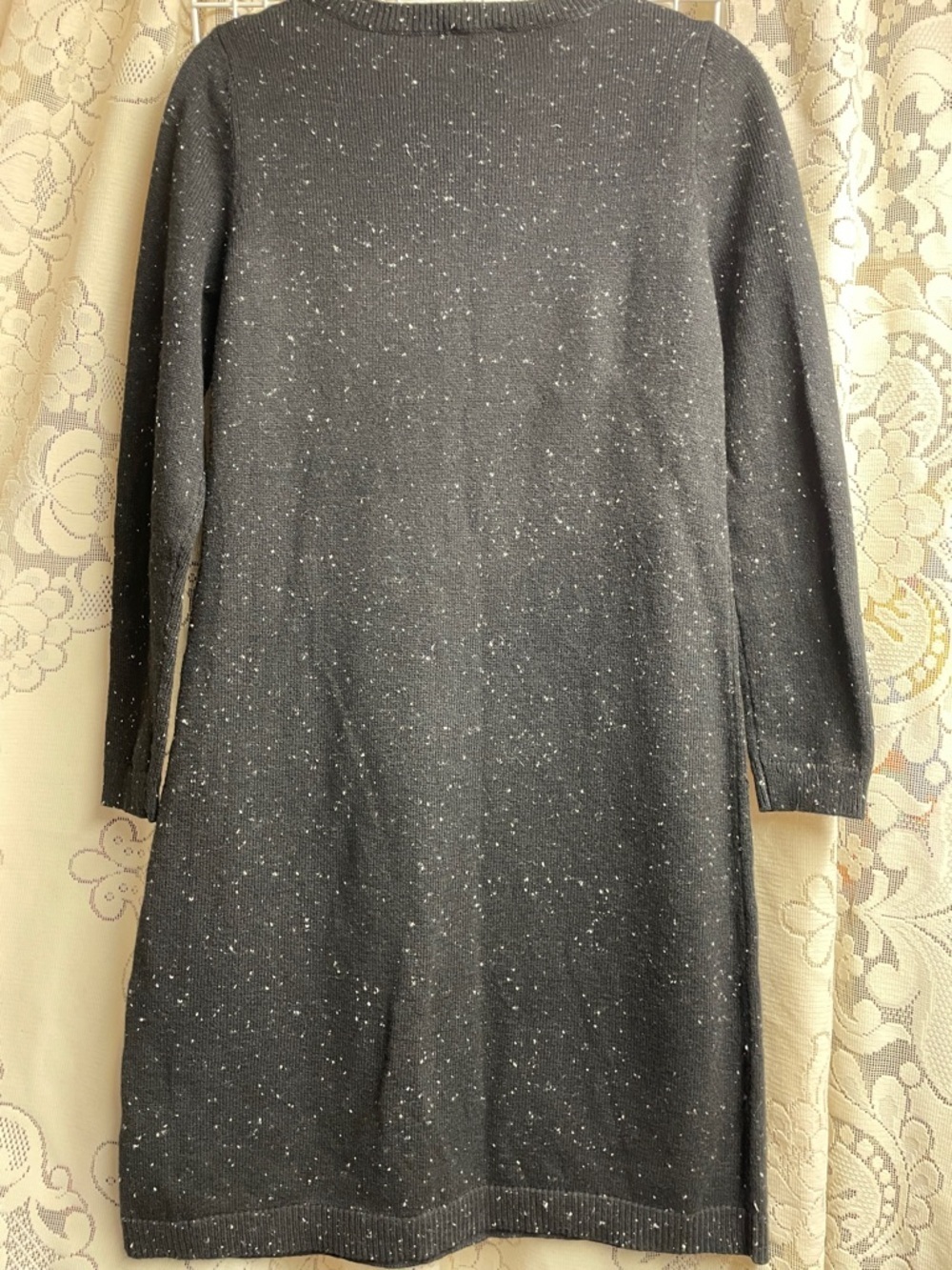 Talbots Black Speckled Knit Tie-Waist Long Sleeve Dress NWT - Picture 7 of 8